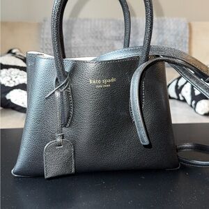 kate spade black pebbled leather satchel with gold logo